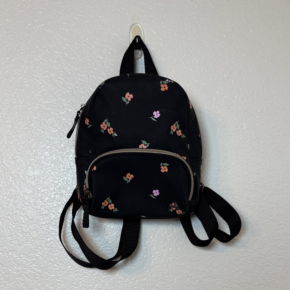 OshKosh B'gosh Black Mini Backpack with Pink and Coral Floral Print